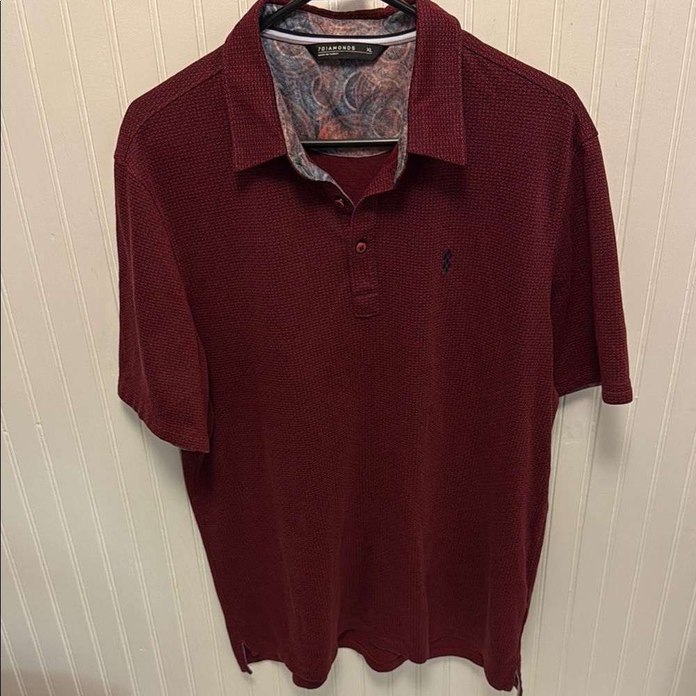 7 Diamonds Red Polo Shirt with Paisley Collar - Picture 2 of 4